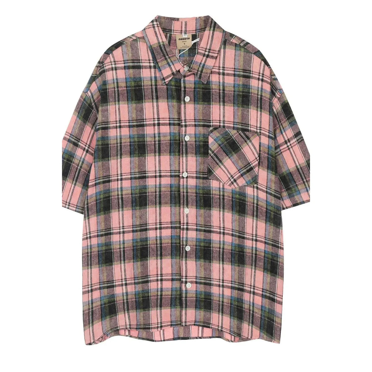 Men's Plaid Oversized Short Sleeve Shirt - Red