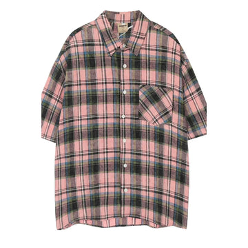 Men's Plaid Oversized Short Sleeve Shirt - Red