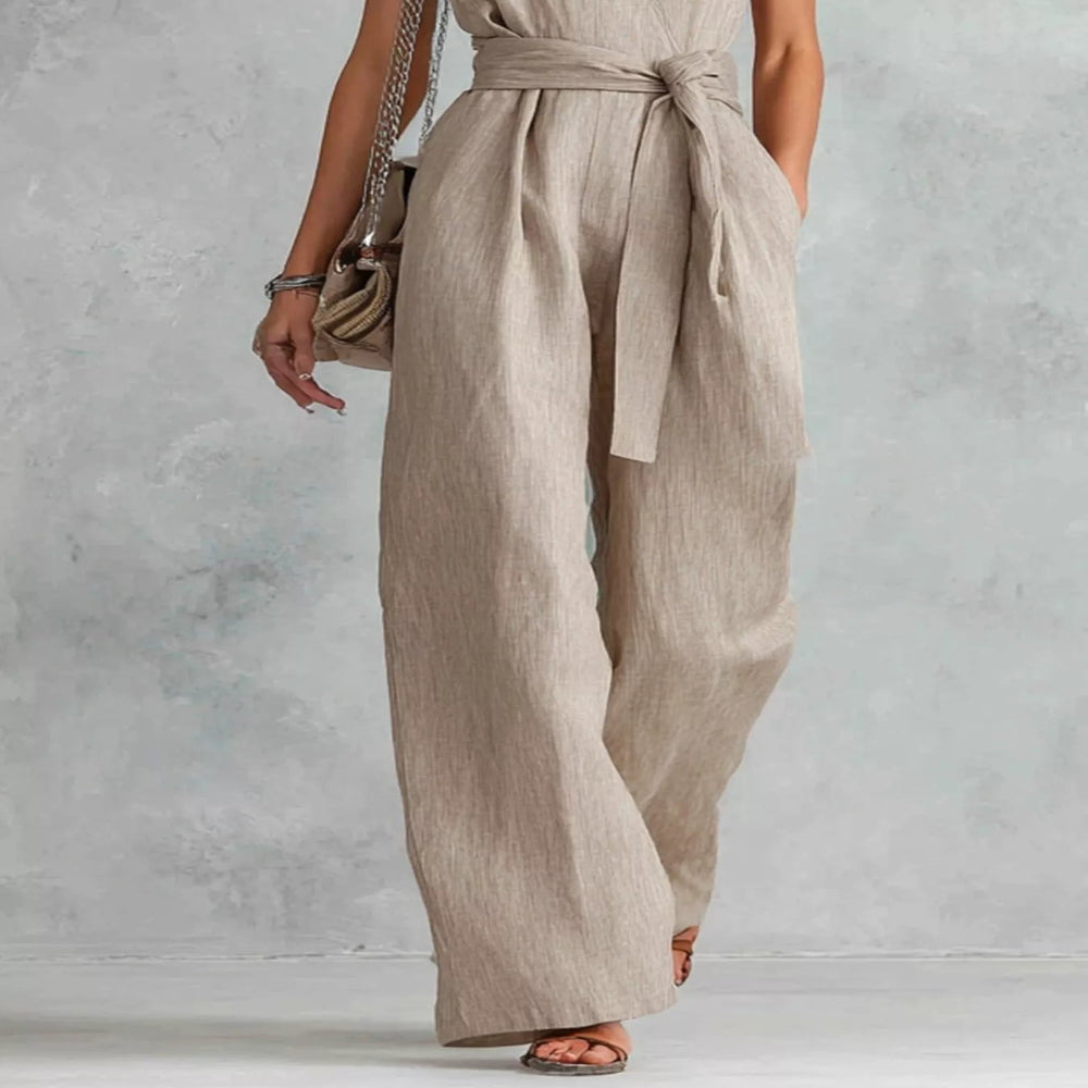 Sleeveless Wide Leg Jumpsuit - Khaki