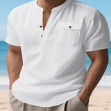 Men's Full Size Button Detail Short Sleeve Shirt Plus Size - White