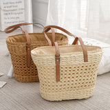 Large Capacity Fashion Urban Simple White Khaki Straw Braided Bag - Khaki