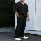 Men's Full Size Short Sleeve Top and Pants Set Plus Size - Light Blue