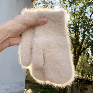 Women's Angora wool winter gloves with a soft and warm design.