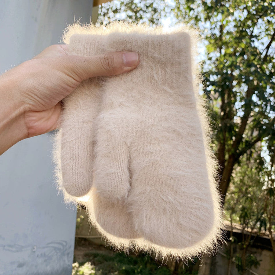 Women's Angora wool winter gloves with a soft and warm design.