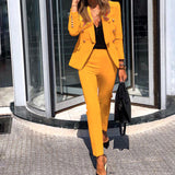 Solid Color Fashion Two-piece Set Suit - Yellow