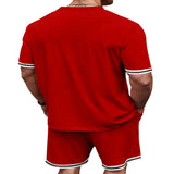 Men's Full Size Striped Short Sleeve Tee and Shorts Set Plus Size - Black