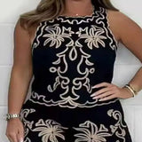 Embroidered Tank and Shorts Set - Black