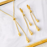 Teardrop Pendant Necklace and Earrings Jewelry Set - Gold