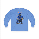 Skateboard Bunny Long Sleeve Tee — Blue Rabbit Skate Graphic