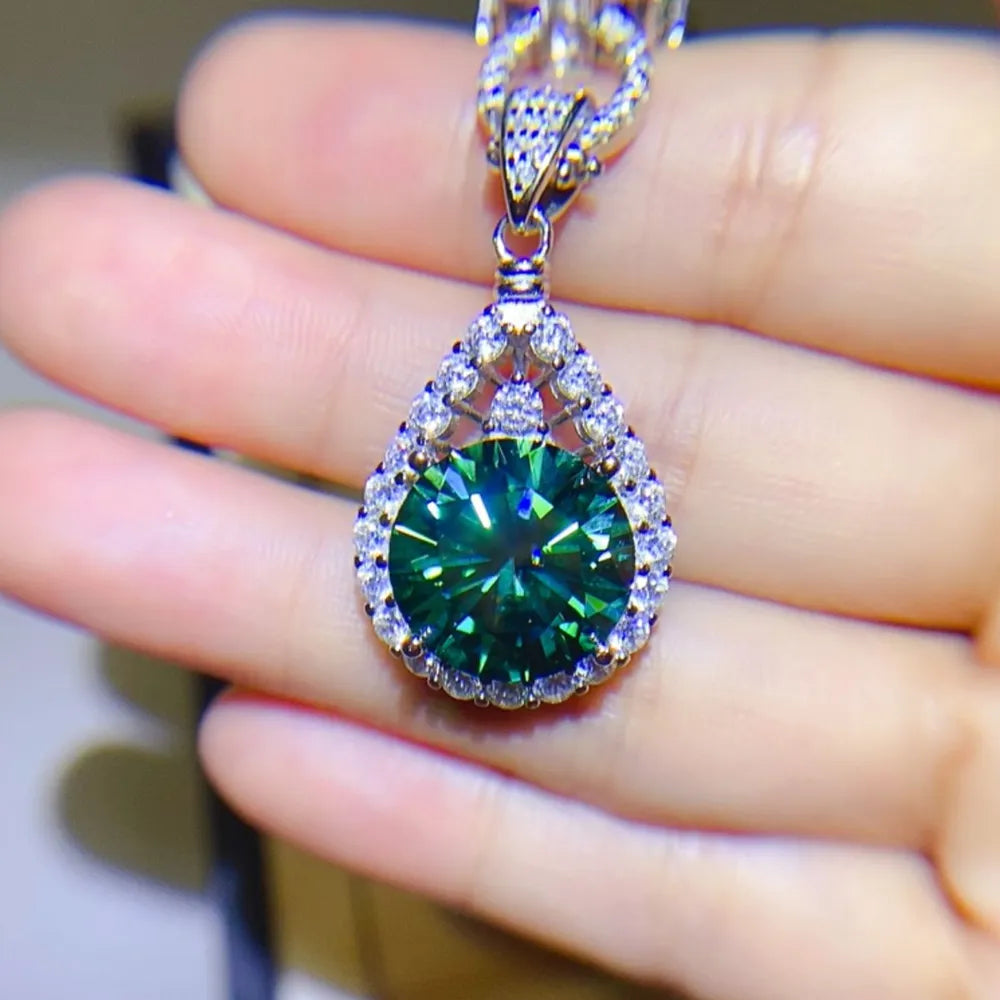 10 Carat Moissanite 925 Sterling Silver Teardrop Necklace - Silver