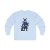 Skateboard Bunny Long Sleeve Tee — Blue Rabbit Skate Graphic
