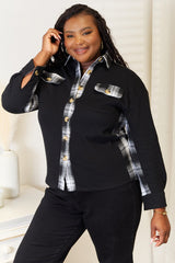 Mandy Plaid Collared Dropped Shoulder Jacket - Black