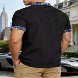 Men's Full-Size Lace-Up Collar T-Shirt Plus Size - Black