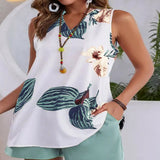 Floral Print Sleeveless Top and Shorts Set - Peacock Blue