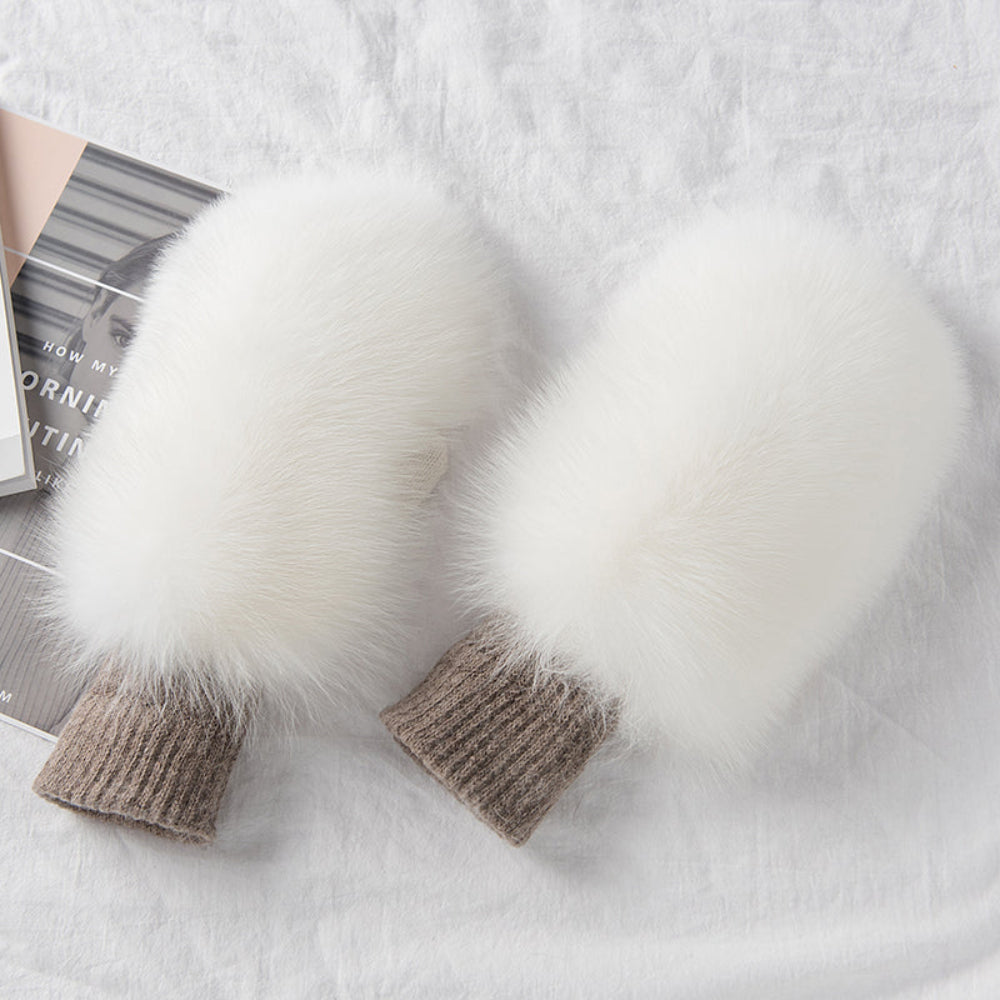 Women's Warm Winter Gloves of Fox Skin - Purple