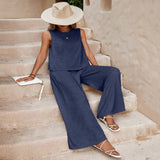 Women's Casual Two-Piece Wide Leg Pants Set - Army Green