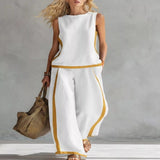 Sleeveless Tank Top and Wide-Leg Pants Set - Dark Gray