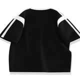 Men's Plus Size Contrast Round Neck Top and Shorts Set - Black