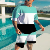 Men's Full Size Color Block Tee and Shorts Set Plus Size - Tangerine