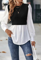 Wavy Stripes Stitching Fashion Temperament Blouse - Khaki