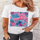 Floral Flag Aesthetics Patriotic Graphic T-Shirt - White