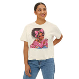 Boxy Tee — Pink Bow Girl Graphic Crop Tee