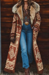 Fashion Retro Women's Coat, Warm Printed Long Coat