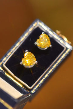2 Carat Yellow Heart Moissanite Platinum-Plated Earrings - Yellow