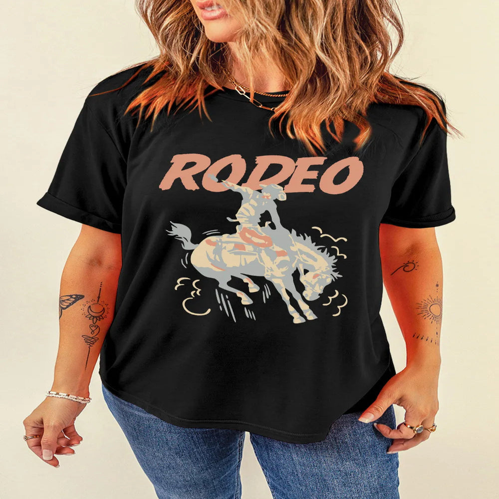 Graphic Round Neck Short Sleeve T-Shirt - Black