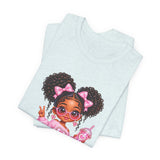 Cute Girl Graphic Tee — Pink Cartoon Doll Illustration T-Shirt