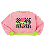 Graphic Round Neck Long Sleeve Sweatshirt - Blush Pink