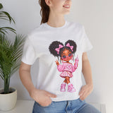 Cute Girl Graphic Tee — Pink Cartoon Doll Illustration T-Shirt