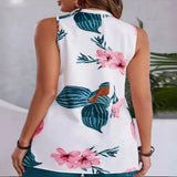 Floral Print Sleeveless Top and Shorts Set - Peacock Blue