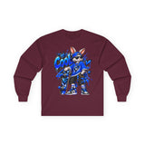 Blue Graffiti Bunny Graphic Long Sleeve T-Shirt