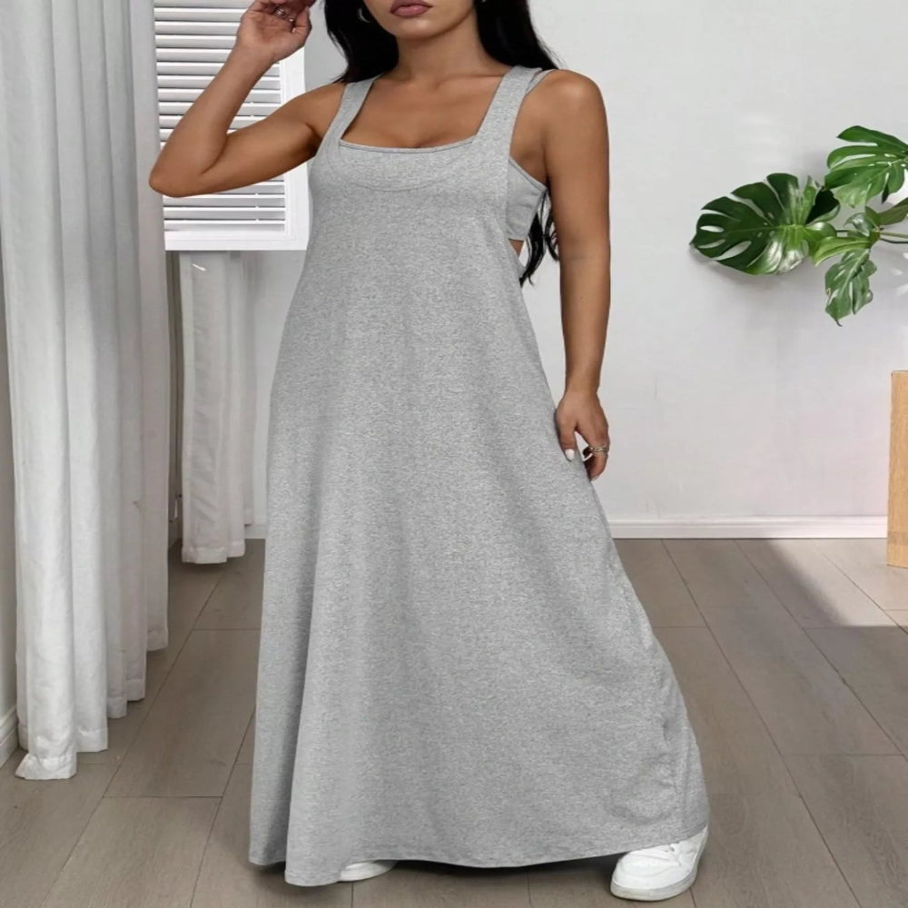 Scoop Neck Cami and Maxi Dress Set - Dark Gray