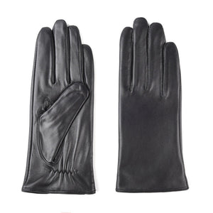 Women's warm leather winter gloves with soft insulated lining.