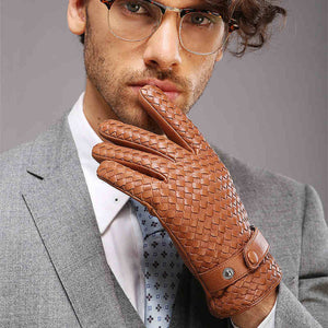 Men's genuine leather winter touchscreen gloves made from premium sheepskin for warmth and everyday cold-weather wear.