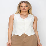 RISEN V Neck Button Down Vest - White