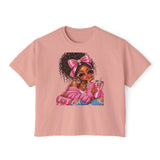 Boxy Tee — Pink Bow Girl Graphic Crop Tee
