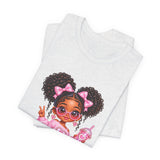Cute Girl Graphic Tee — Pink Cartoon Doll Illustration T-Shirt