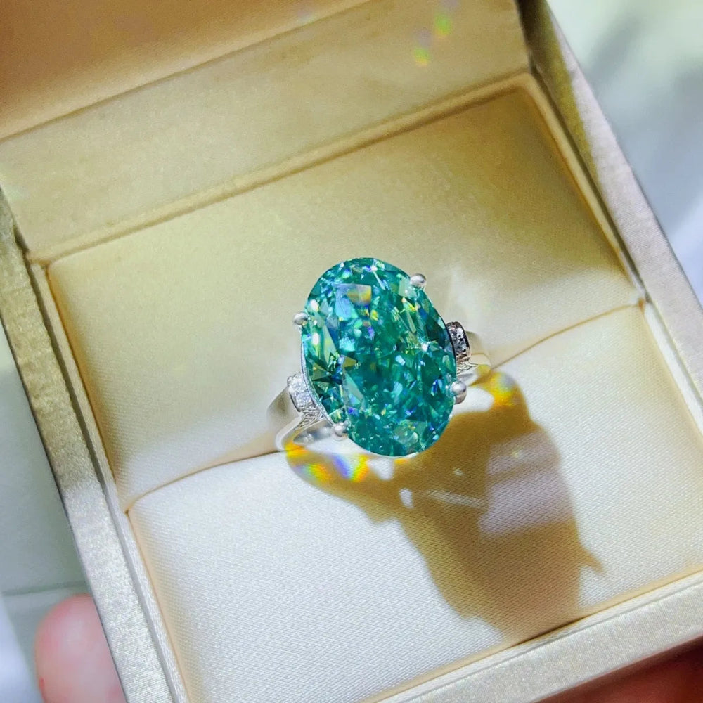 5 Carat Moissanite 925 Sterling Silver Ring - Turquoise