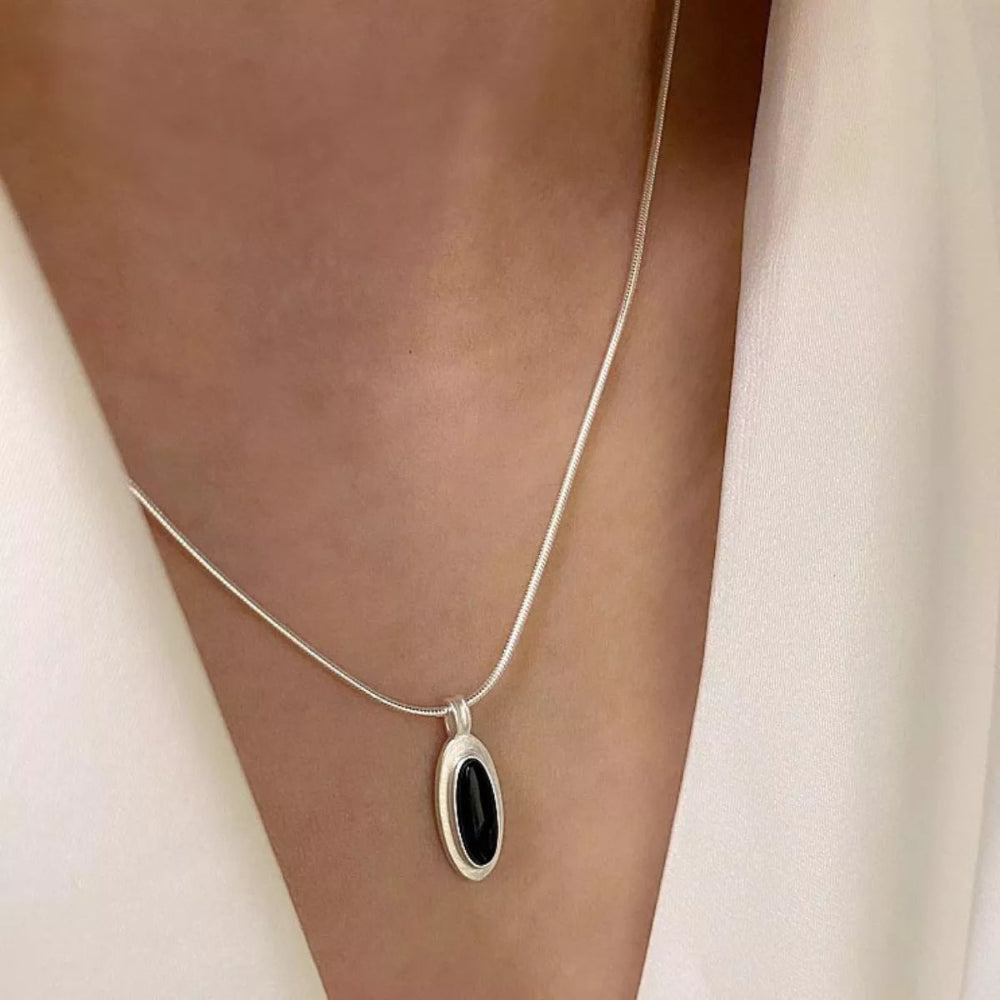925 Sterling Silver Geometric Agate Pendant Necklace