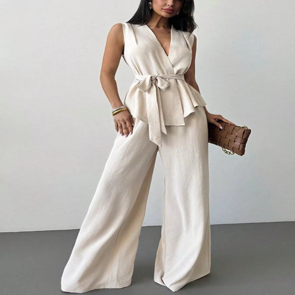 Sleeveless Top and Wide-Leg Pants Set - White
