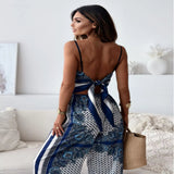 Printed Cami and Wide Leg Pants Set - Peacock  Blue