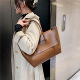 Fashion Women Shoulder Bags Large Capacity Handbags Simple Retro Tote - Brown