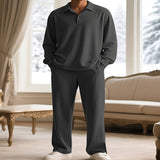 Men's Full Size Textured Long Sleeve Top and Pants Set Plus Size - Khaki