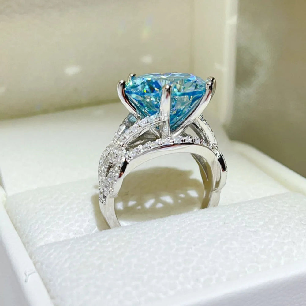 10 Carat Moissanite 925 Sterling Silver Ring - Pastel  Blue