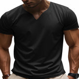 Men's Full Size Casual V-Neck Short Sleeve T-Shirt Plus Size - Black