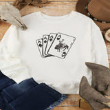 Ace Card Cowboy Graphic Long Sleeve Sweatshirt - White