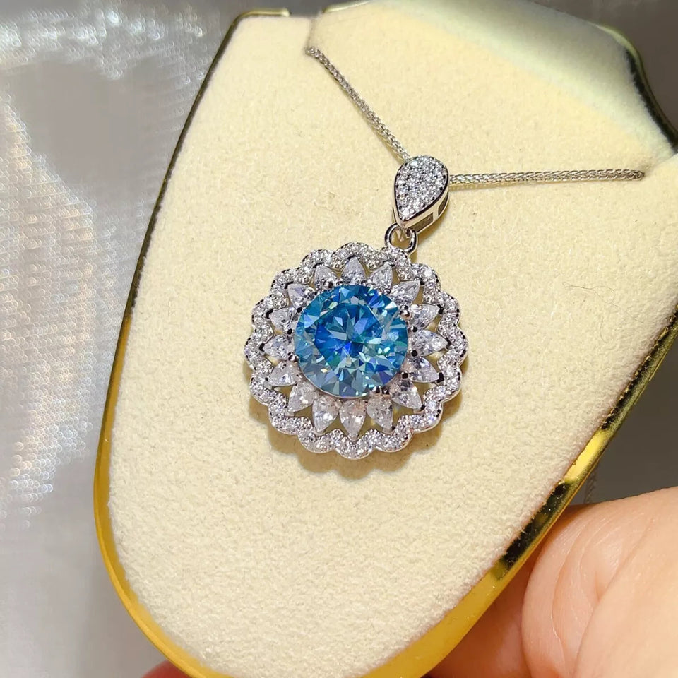 5 carat moissanite pendant necklace crafted in 925 sterling silver with a brilliant sparkling gemstone.